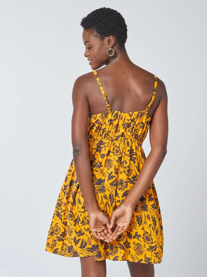 Robe courte imprimée à fines bretelles   Orange