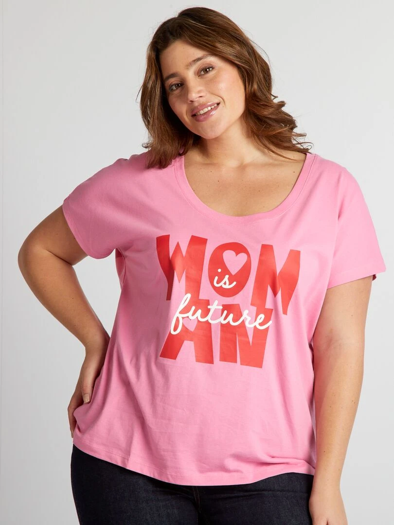 T shirt en coton avec imprimé   Fuschia
