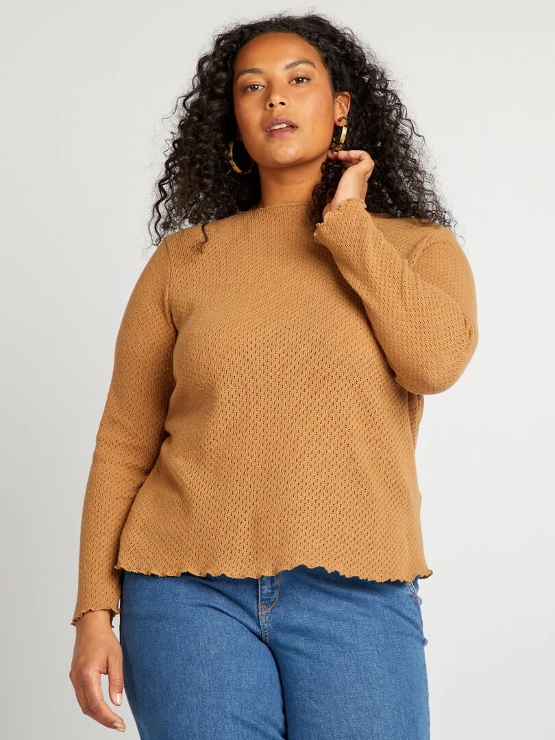 T shirt en maille ajourée   Marron