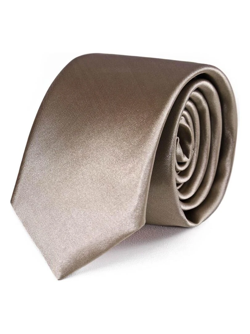 Cravate Slim Satin Unie Fabriqué en Europe Marron clair