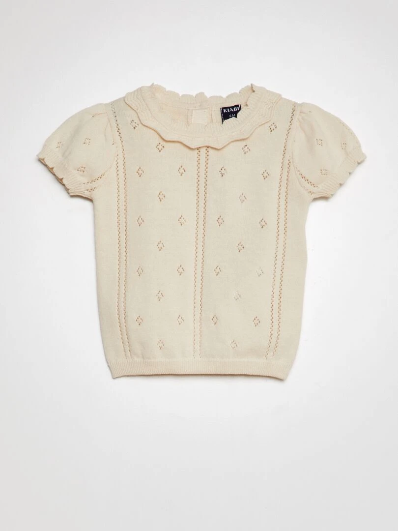 Pull ajouré à manches ballons Ecru
