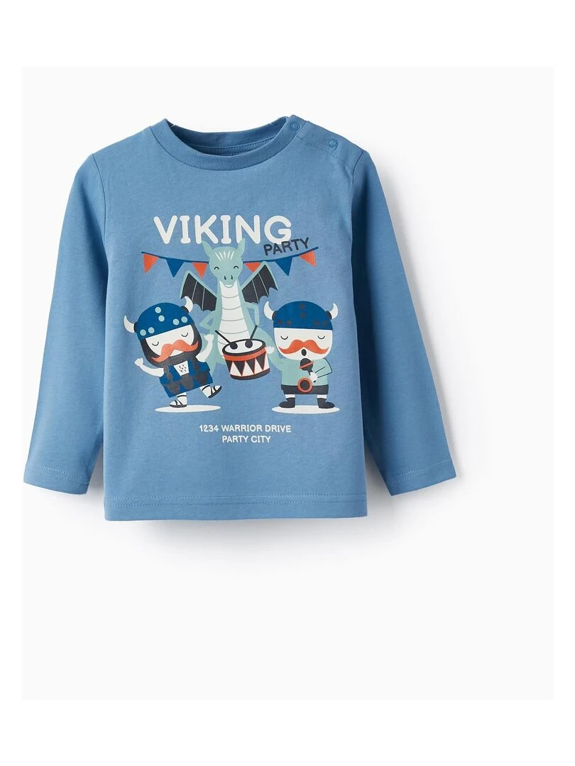 T shirt en jersey de coton pour bébé garçon 'Viking Party' manches longues NORTHERN CALLING Bleu