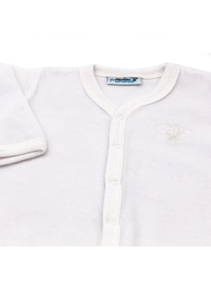 Pyjama velours   100% coton biologique   1 à 6 mois   Blanc