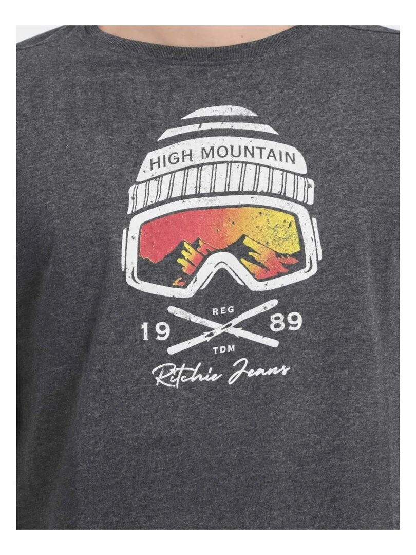 T shirt manches longues col rond pur coton JAMALA   gris anthracite