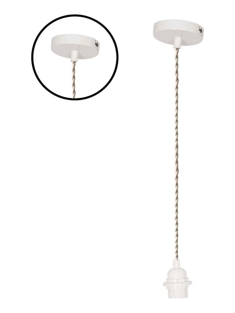 Suspension à douille avec câble torsadé en corde Blanc