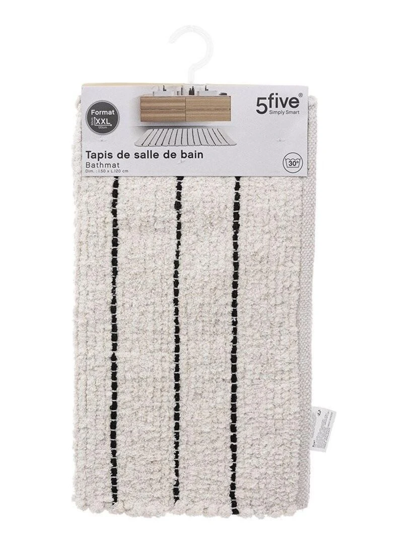Tapis de salle de bain microfibre rayé 50x120 coton   Blanc