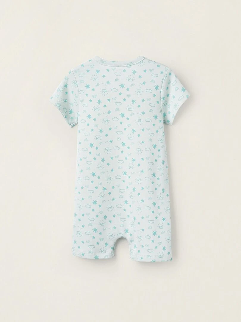 Pyjama Combi Short Imprimé en Coton pour Bébé Garçon manches longues Bleu clair