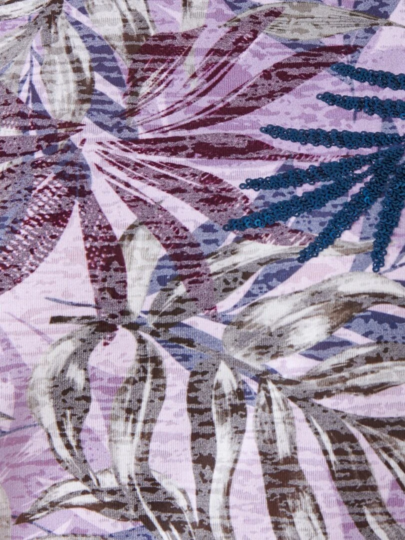 Tee shirt uni et imprimé à sequins   Damart   Violet