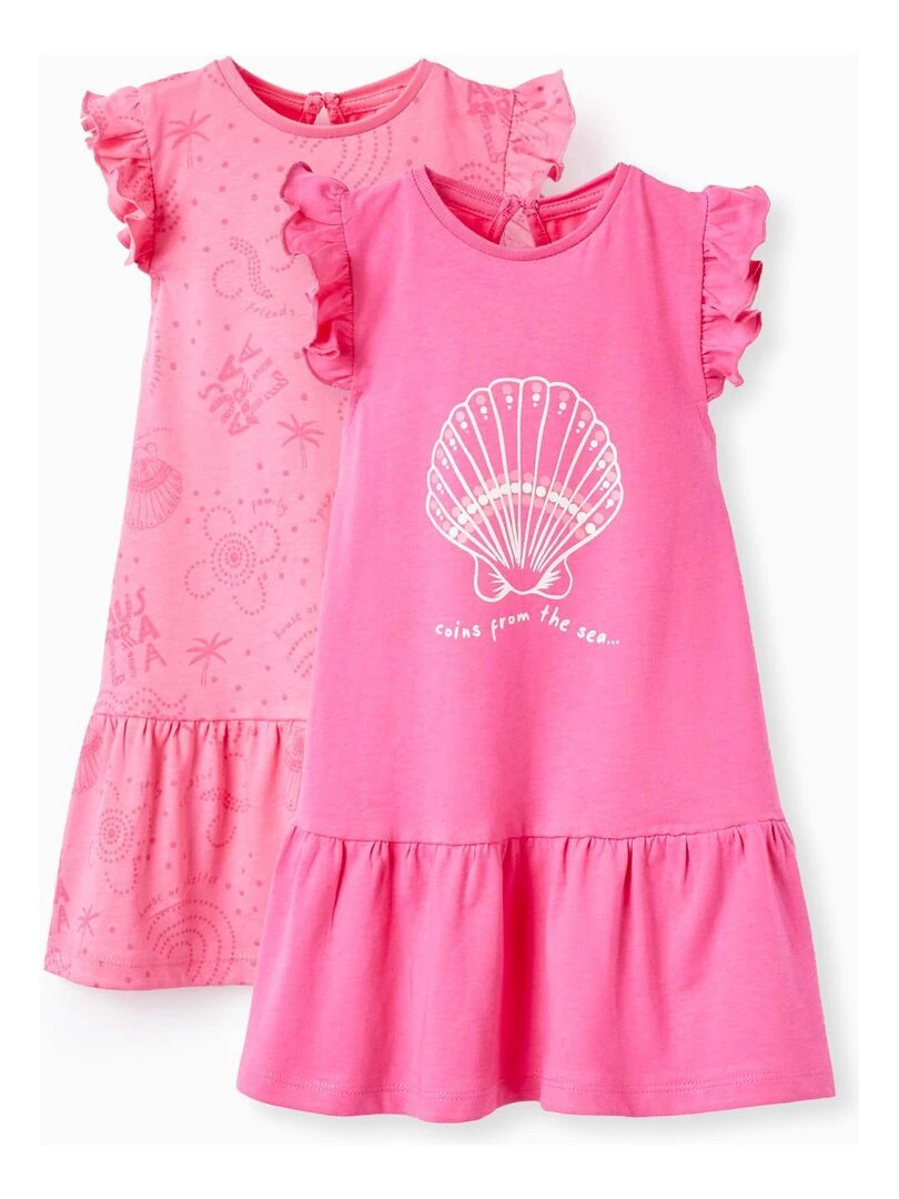 Pack 2 Robes en Coton pour Bébé Fille 'Coins From The Sea' manches courtes EXPLORING AUSTRALIA Rose