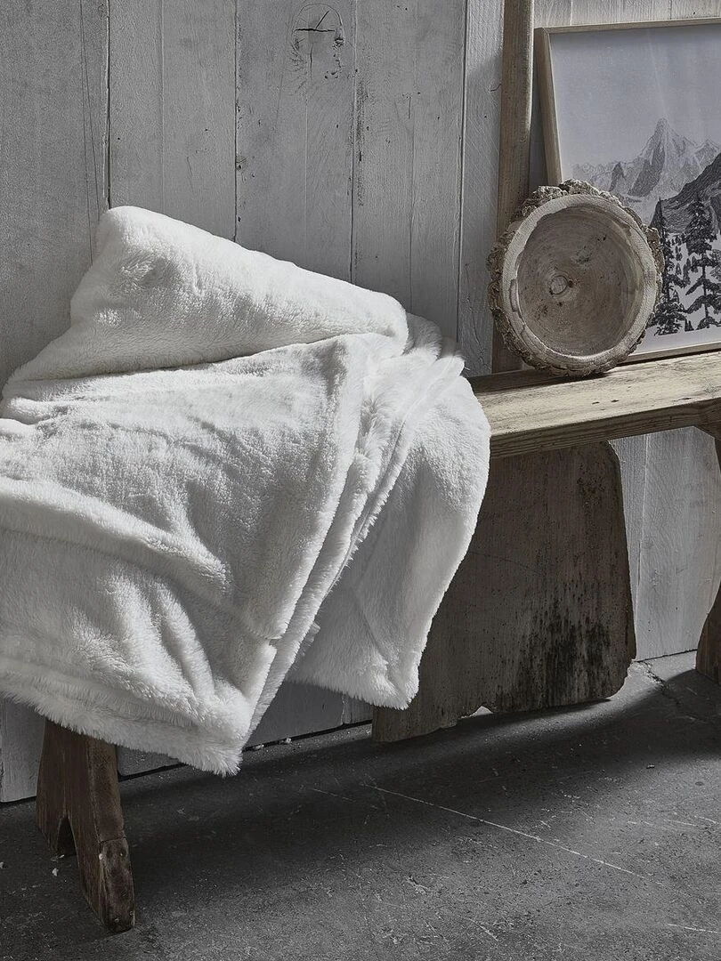 Plaid fausse fourrure 'MOUNTAIN' 'TODAY' Blanc