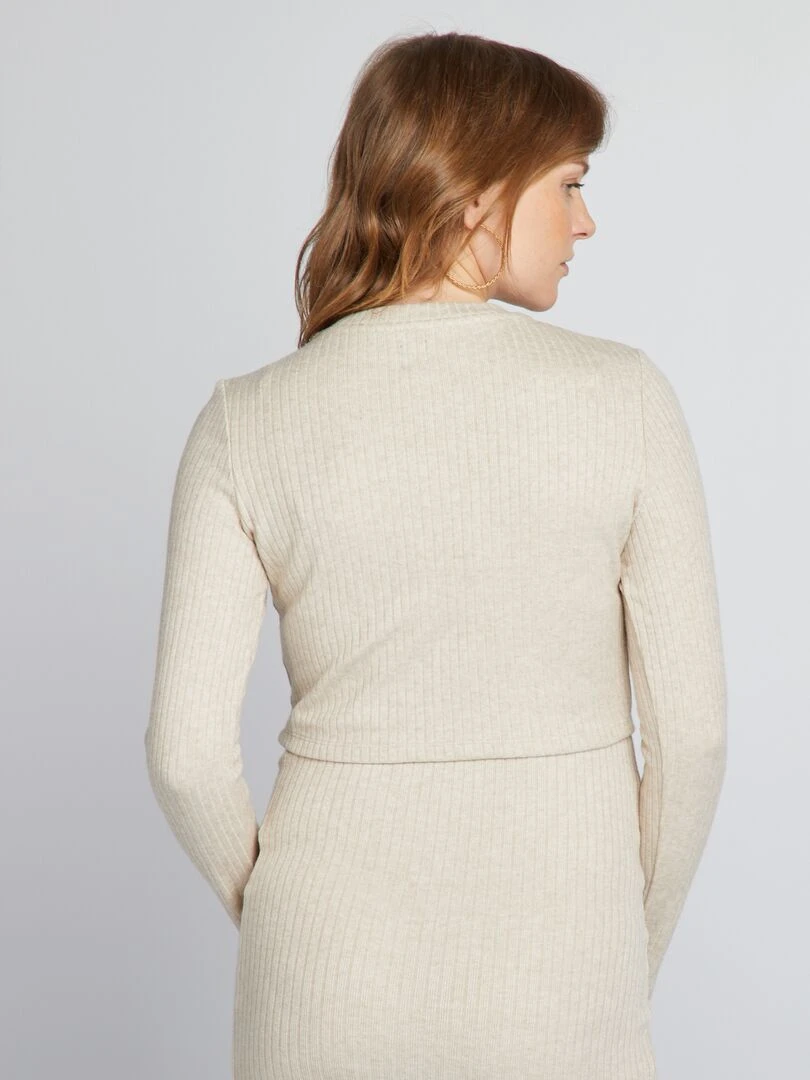 Pull cropped grossesse en maille côtelée   Beige