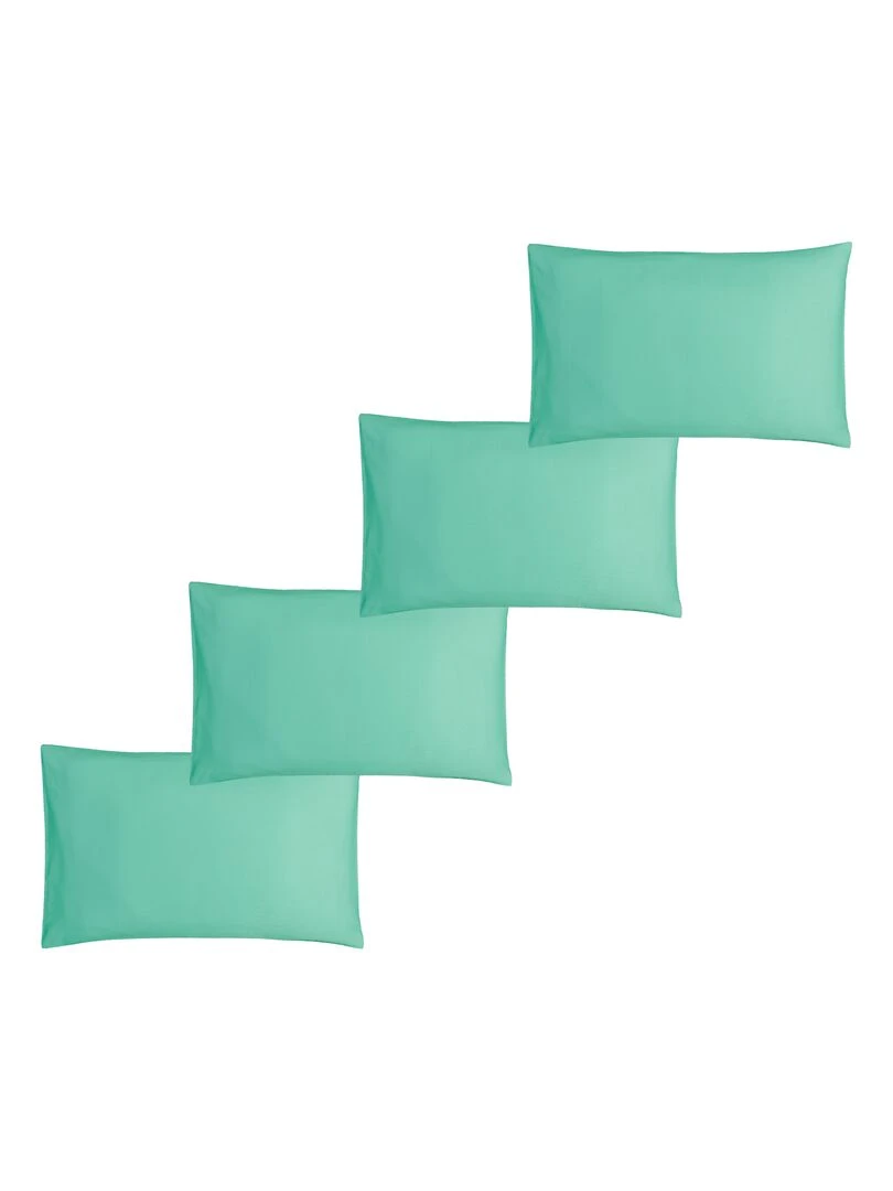 Lot x4 Taies d'oreiller 40x60 cm 100% coton Bio 'Ptit Basile' Bleu turquoise