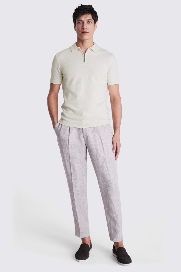 Ecru Bouclé Zip-Neck Polo Shirt Buy Online at Moss