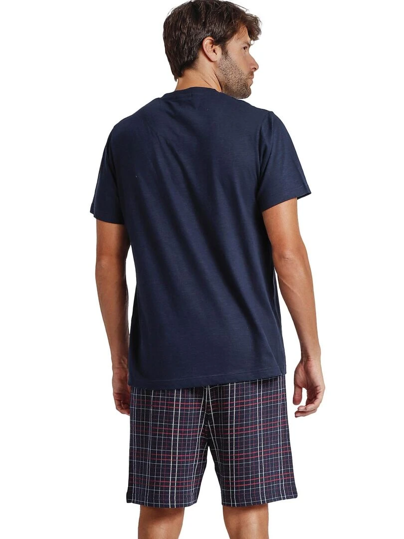 Pyjama short t shirt col V JAndJ Lois Bleu marine