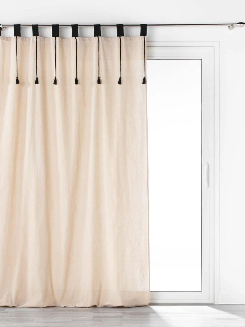 Rideau à passants et pompons Beige