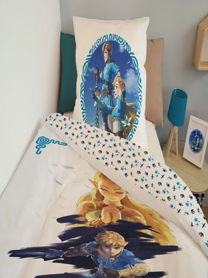Housse de couette Zelda & Link Breath of the Wild 140x200 cm   100% Coton   Blanc