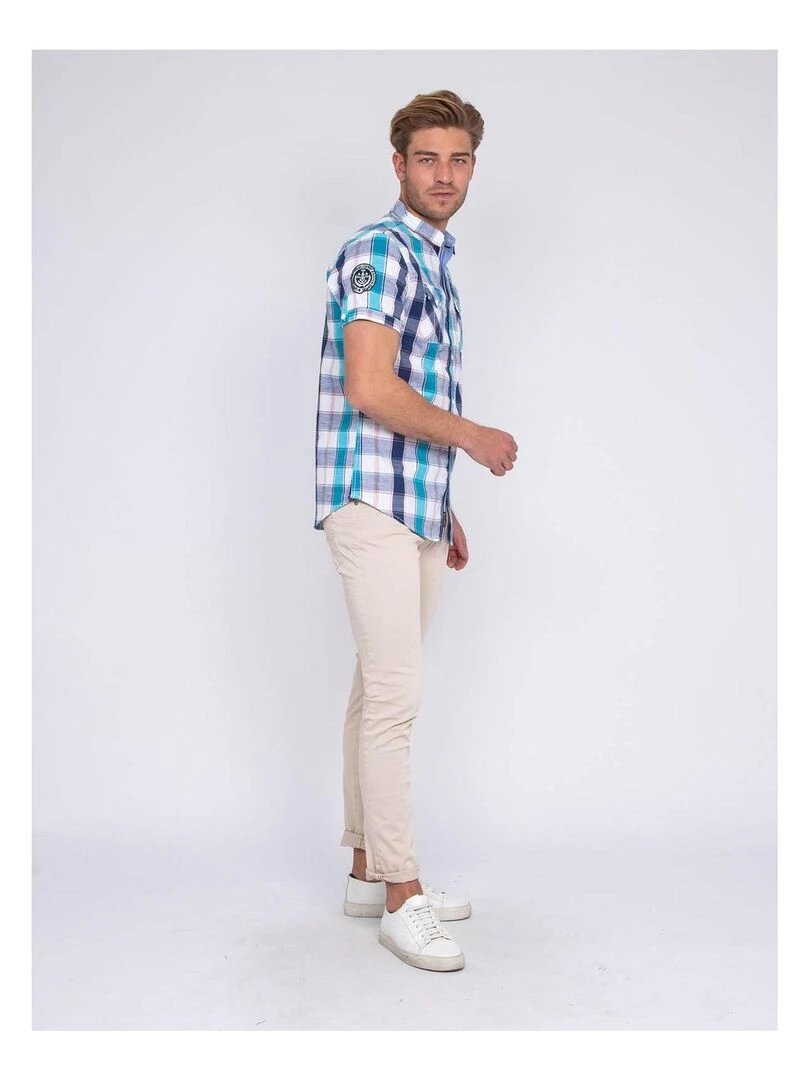 Chemise manches courtes carreaux DOSANGE   Bleu turquoise