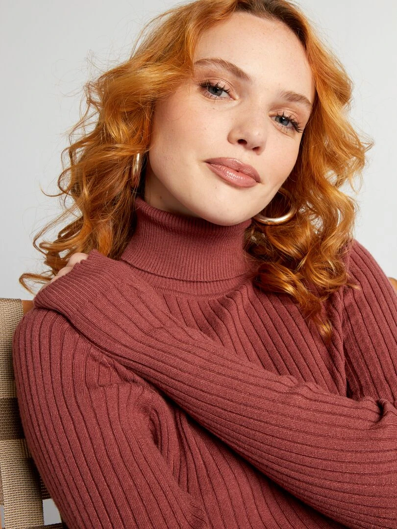 Pull côtelé à col montant   Terracotta