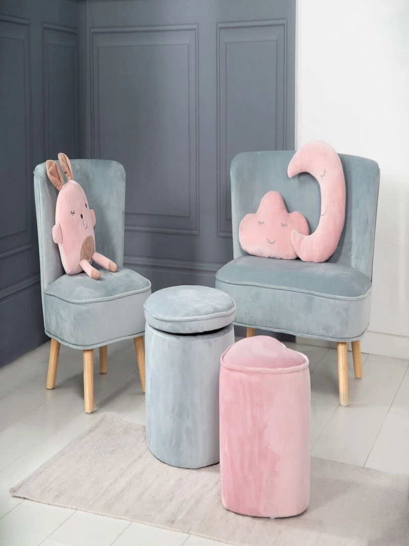 ROBA Mini Fauteuil en Velours "Lil Sofa"   Chaise Enfant avec Pieds en Bois Stables   Bleu Clair   Bleu clair