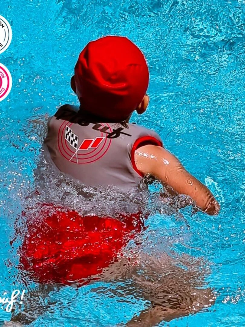 Plouf! Maillot de Bain Flash avec Flotteurs Accessoire de Natation Garçon Gris Rouge