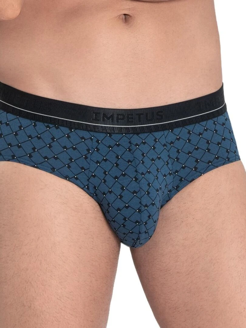 Slip en modal et coton à carreaux Akio Bleu