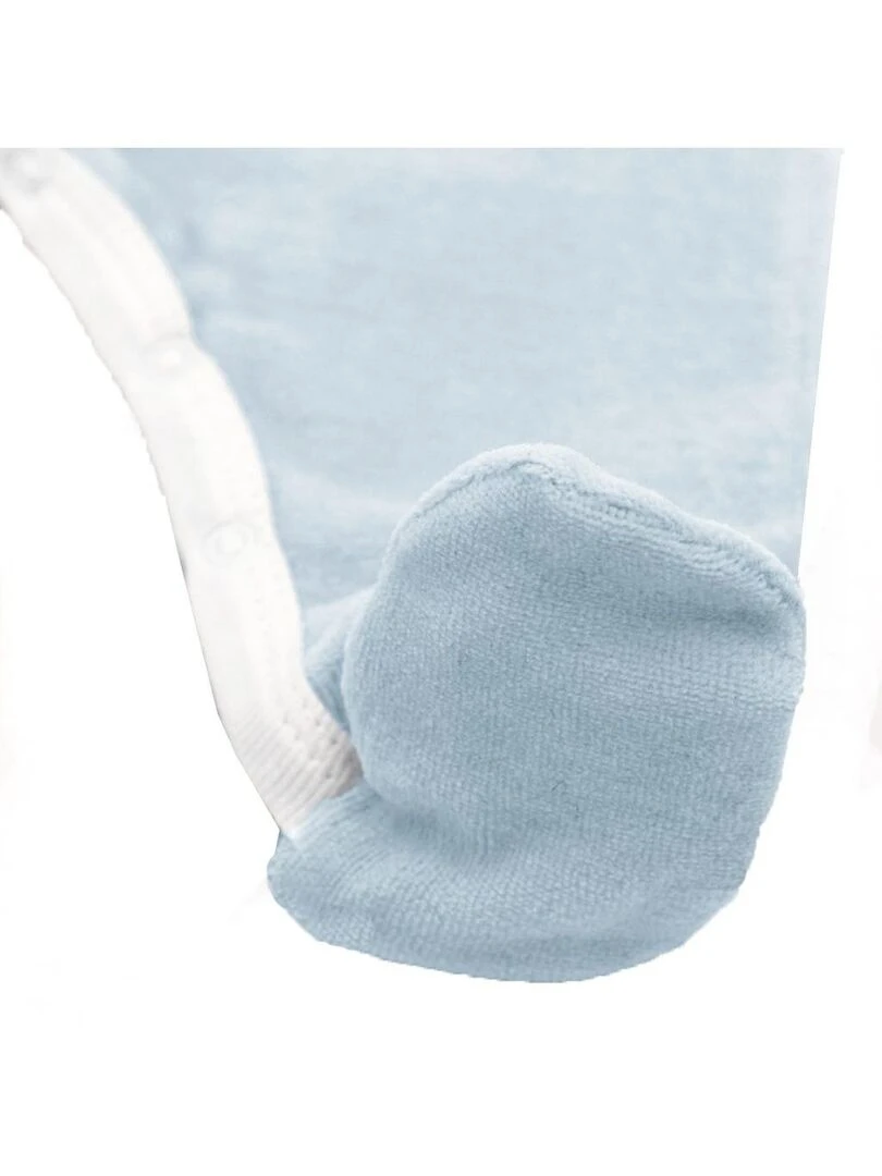 Pyjama velours   100% coton biologique   1 à 6 mois   Bleu clair