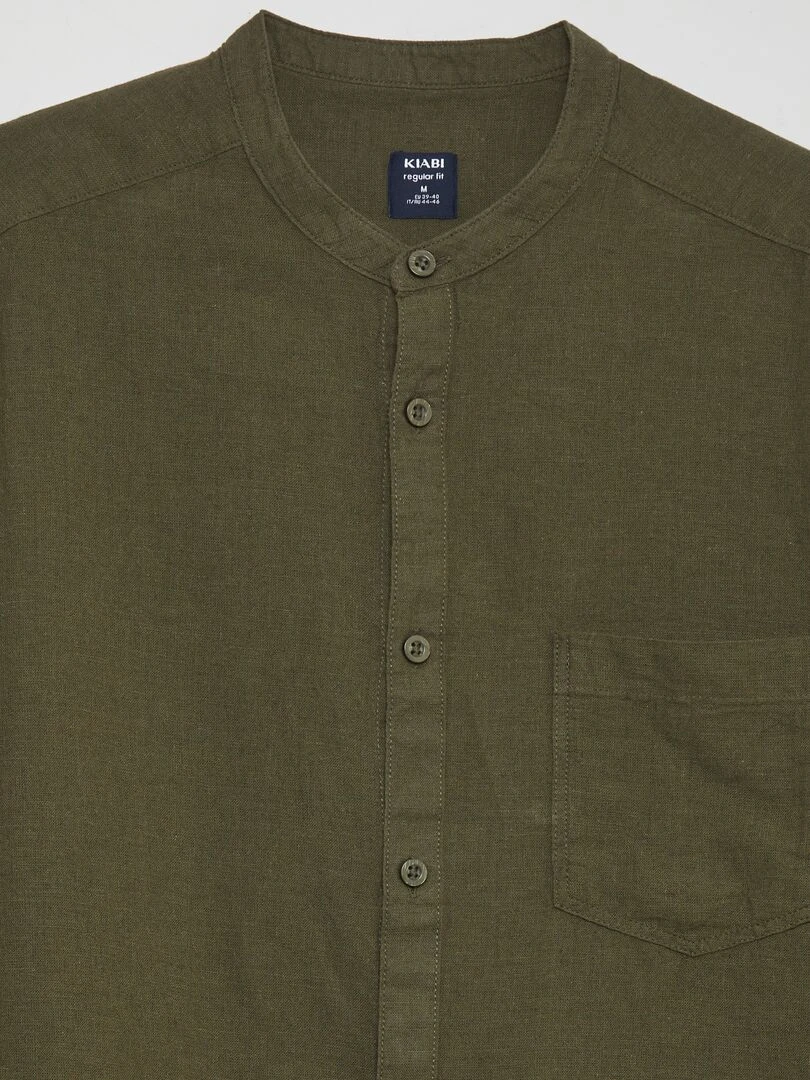 Chemise manches courtes col mao en lin   Kaki