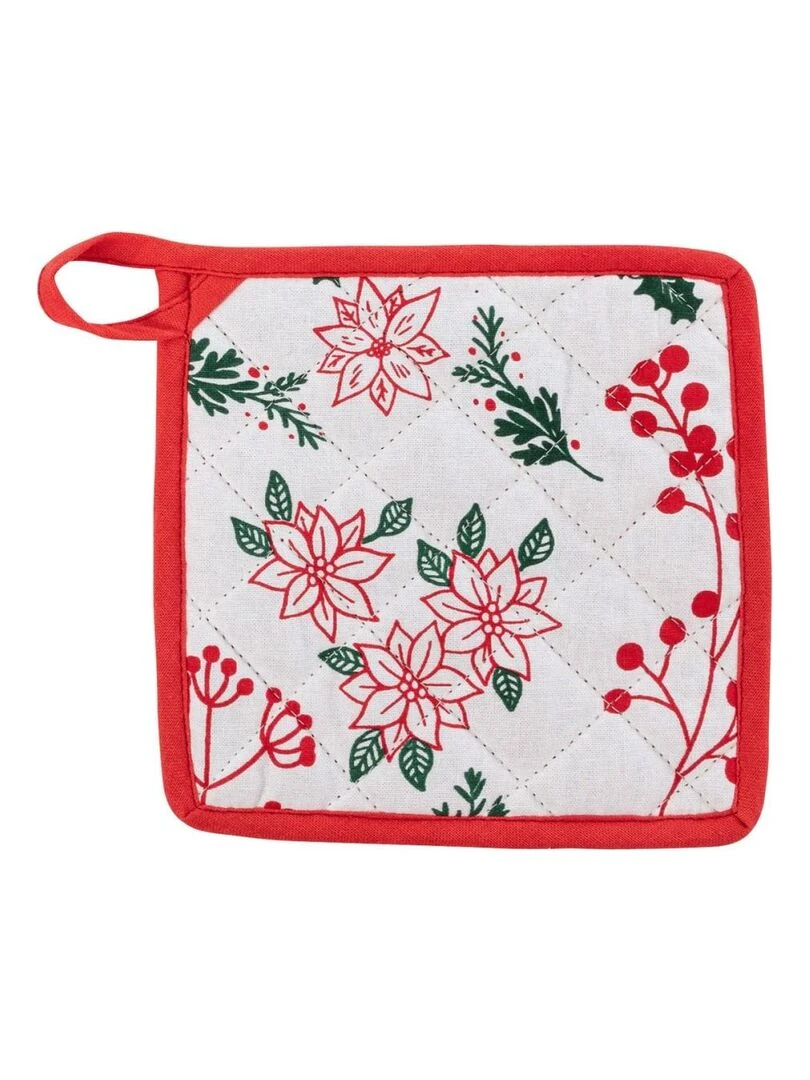 Gant et manique baies de Noël coton   Blanc