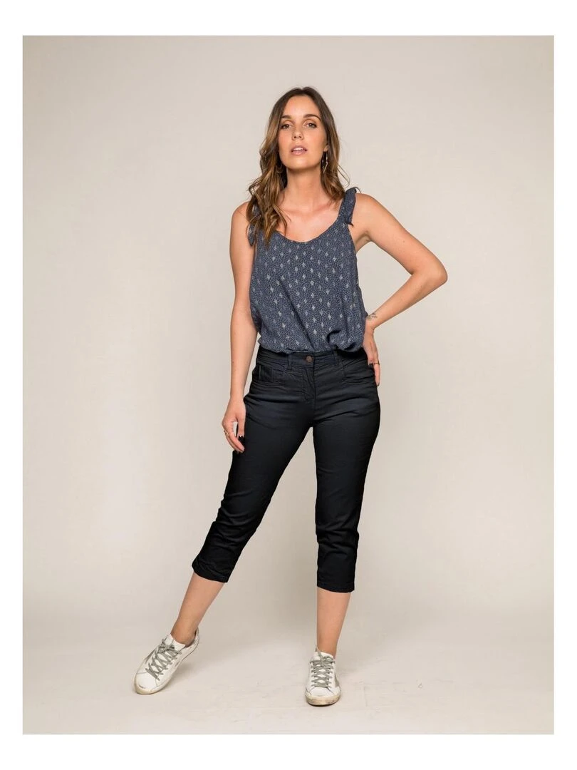 Pantacourt slim en coton stretch XETRA   Bleu marine