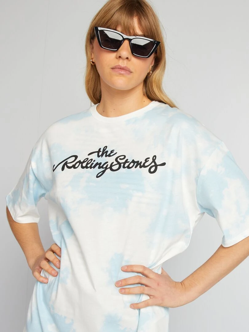 T shirt tie and dye 'Rolling Stone' Bleu/blanc