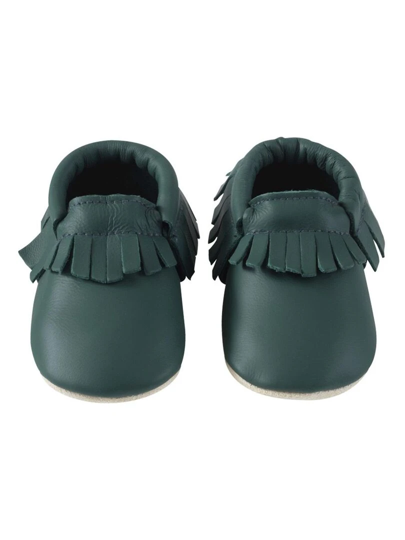 Chaussons cuir souple à franges vert bouteille Vert bouteille