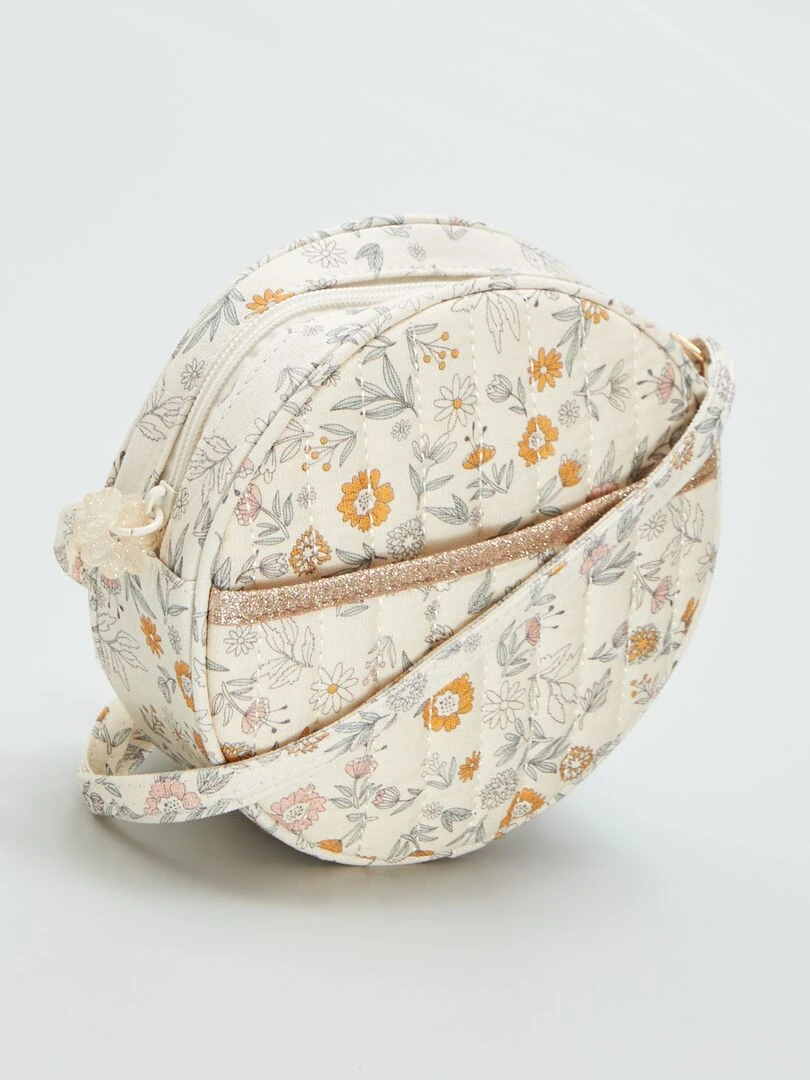 Sac rond à fleurs Beige