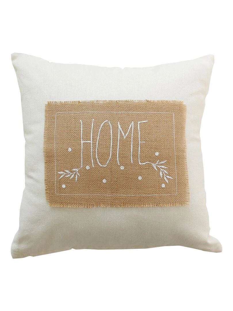Coussin déhoussable avec patch en jute Ecru