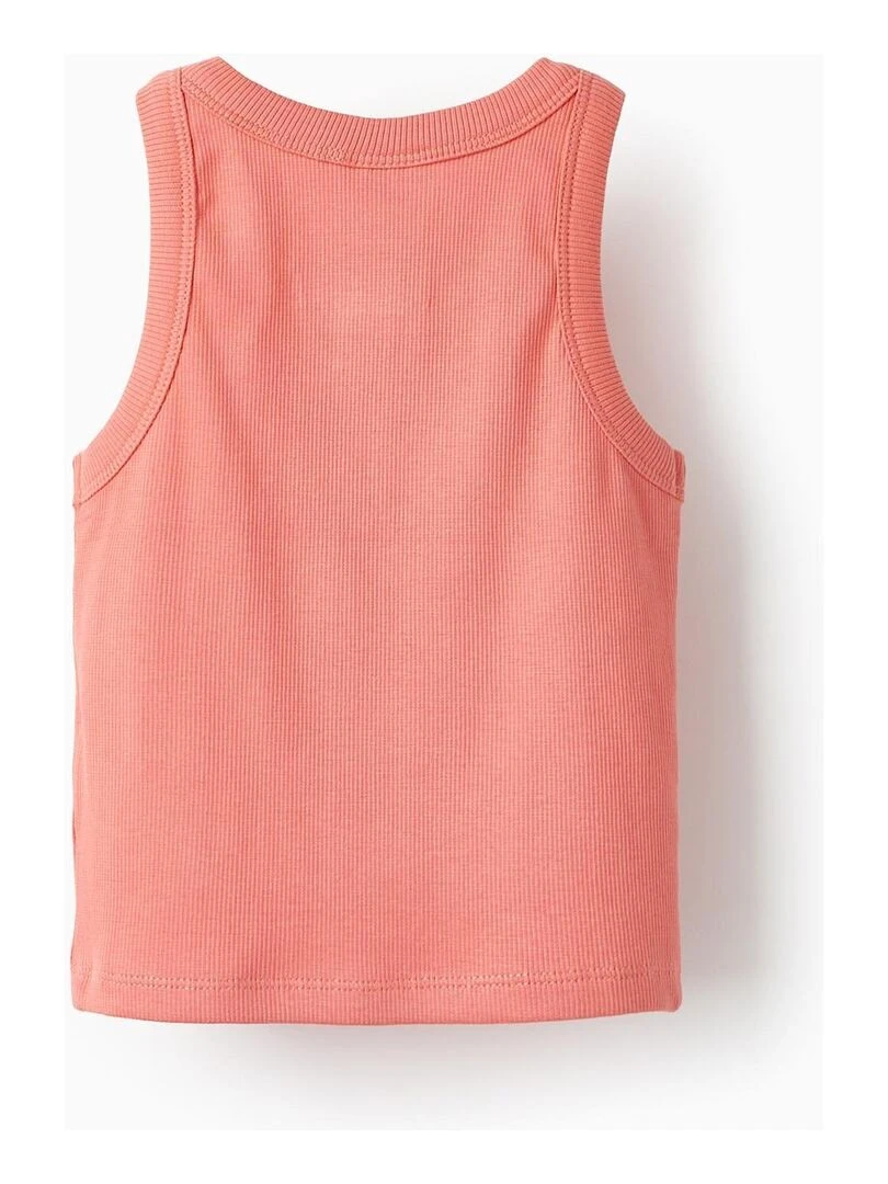 T shirt côtelée pour fille manches courtes Orange corail