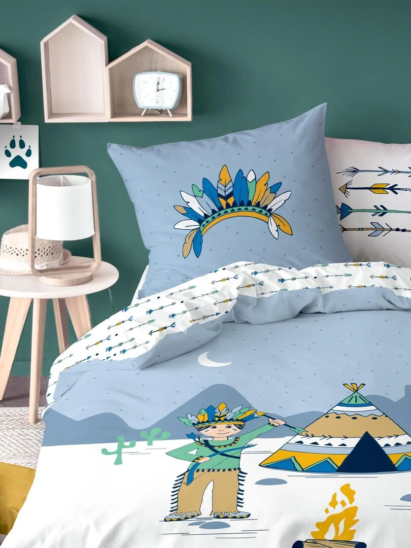 Parure de lit imprimée 100% coton PETIT INDIEN Bleu