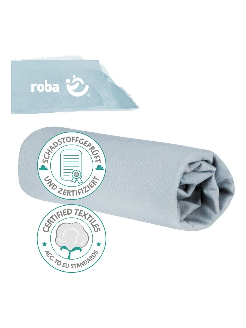 ROBA Drap Housse Extensible "Lil Planet" pour Matelas de Berceau 40x90 cm à 45x90 cm   Bleu Ciel   Bleu clair