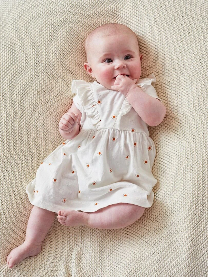 Robe bi matière imprimé soleils écru/jaune Noukie's Beige
