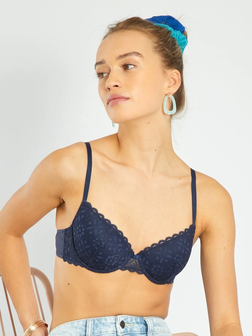 Soutien gorge paddé dentelle bleu marine