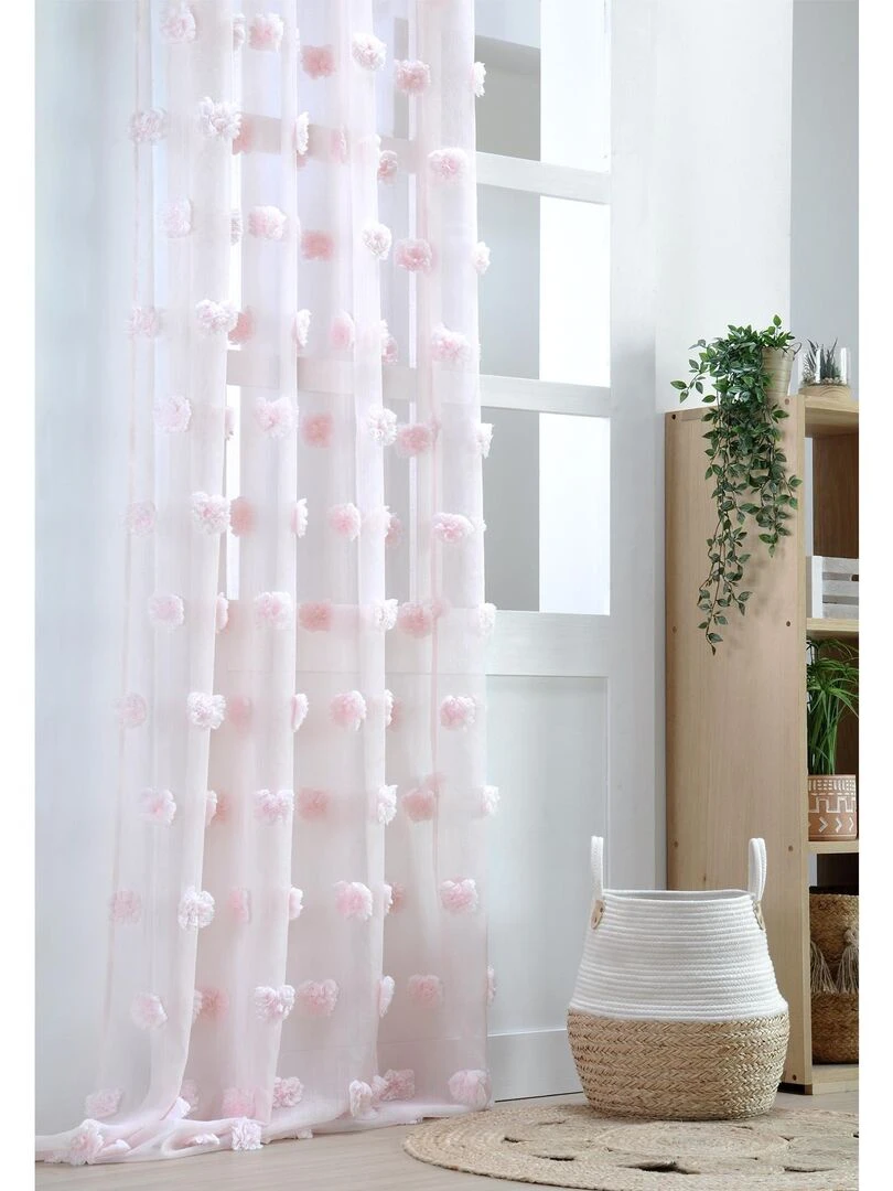 Voilage fantaisie à pompons Rose clair