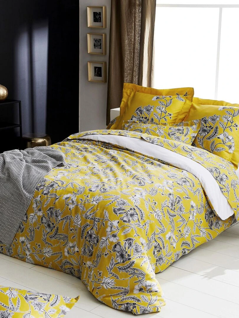 Taie de traversin en satin Botanic   Jaune or