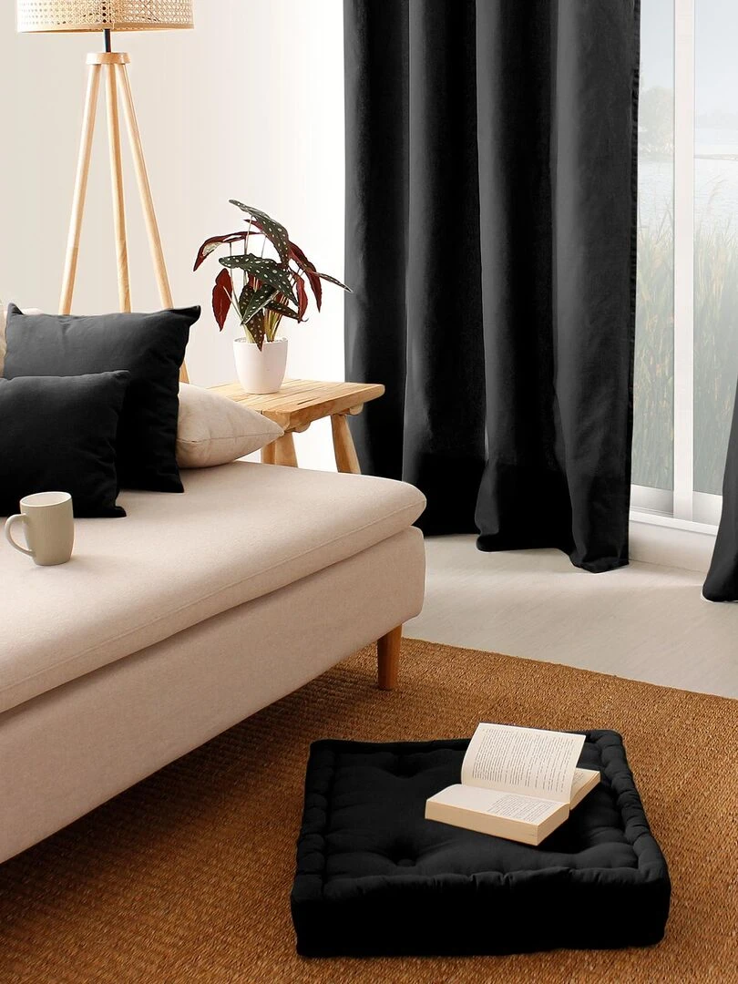 Coussin de sol uni en pur coton   Noir