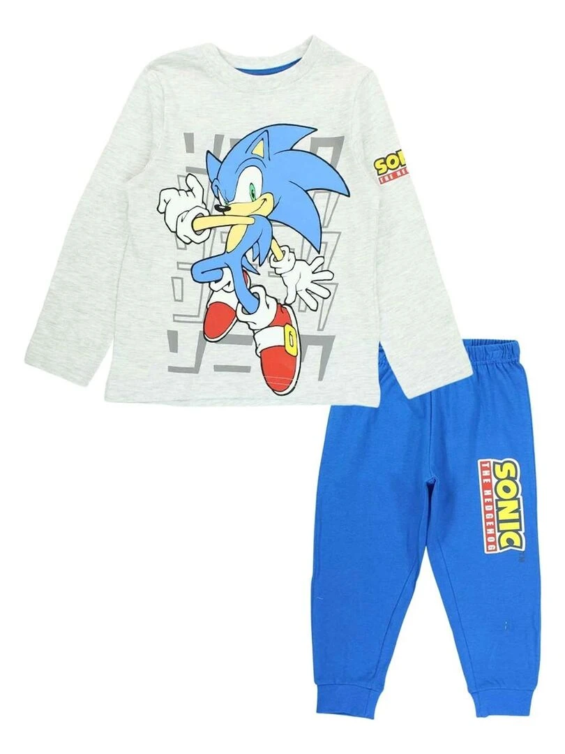 Sonic Pyjama garçon imprimé Sonic en coton Gris