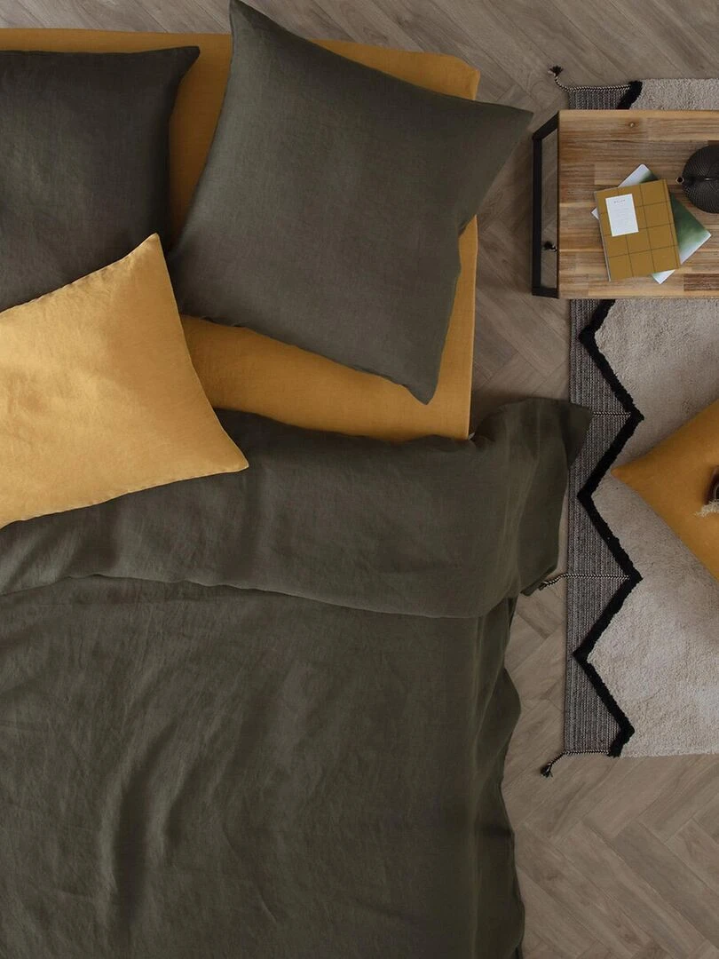 Housse de couette en 100% lin   Vert foncé