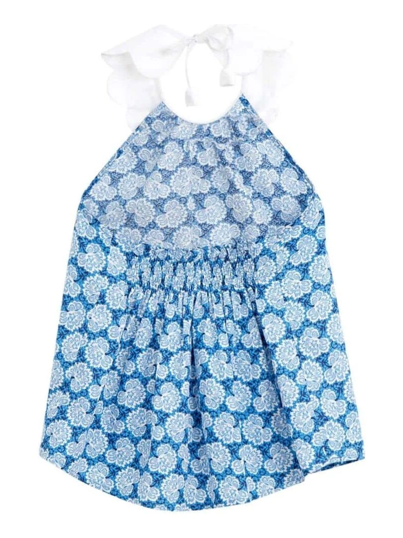 Blouse fleurie      col fme pétales  Tulipe   'LA FAUTE A VOLTAIRE'   Bleu