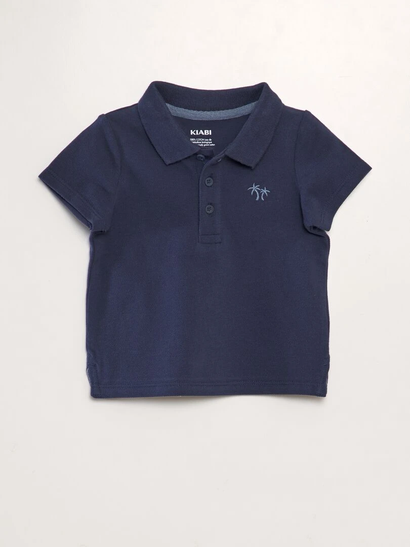 Polo en piqué de coton 'palmier' Bleu marine