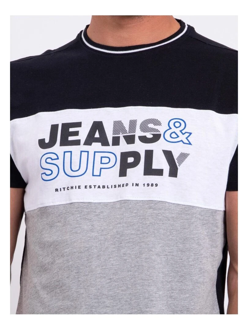 T shirt col rond pur coton NABELO   Noir