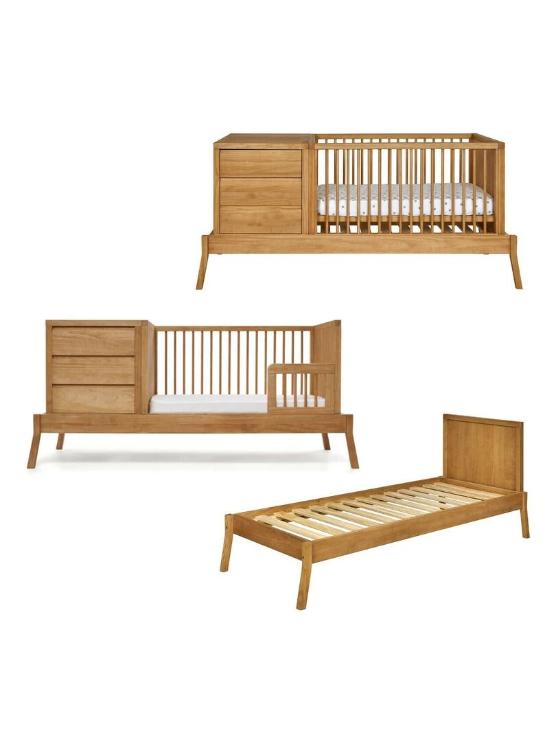 Lit évolutif bébé combiné avec matelas Sya AKITEN RETAIL Marron