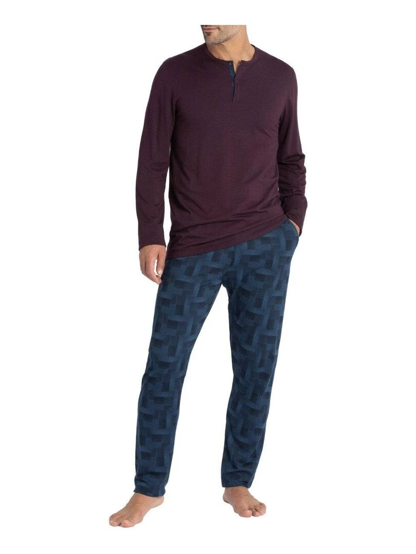 Pyjama long à motif géométriques Isamu Rouge