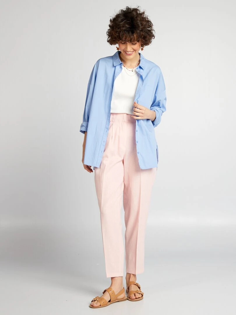 Pantalon cigarette en lin Rose pâle