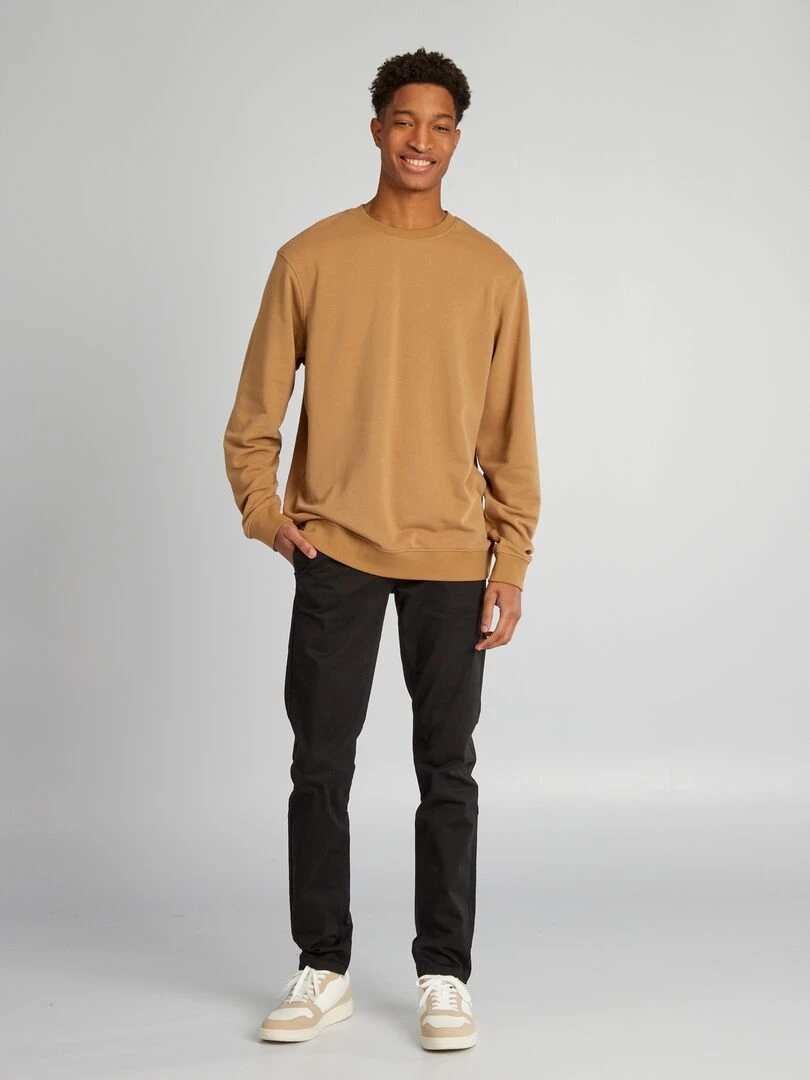 Sweat en molleton uni à col rond +1m90   Beige